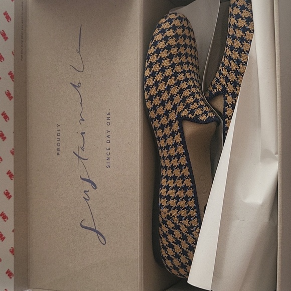 Rothy's Sapphire and Camel Houndstooth Loafer Shoes - Picture 2 of 5